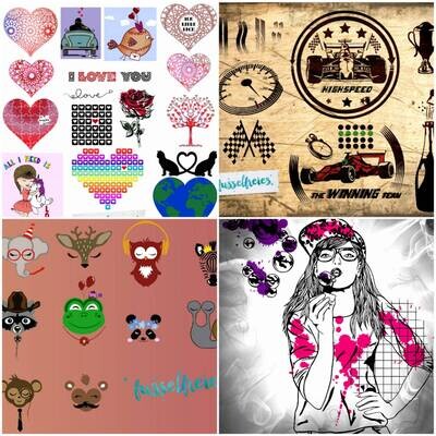 Design Megapack Februar 2018 Plotterdatei DXF SVG Fusselfreies Valtentinstag Liebe Herz Herzen Rennwagen Formel Seifenblasen Eule Frosch Giraffe Elefant