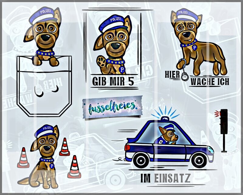 Polizeihund Freddy Plotterdatei DXF SVG Schäferhund Polizei Handschellen Pfote von Fusselfreies