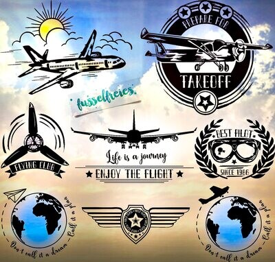 Vintage Airplane - Flugzeuge Plotterdatei DXF SVG Fusselfreies Flugzeig Flieger Urlaub Reise Propeller Weltreise Emblem Maschine