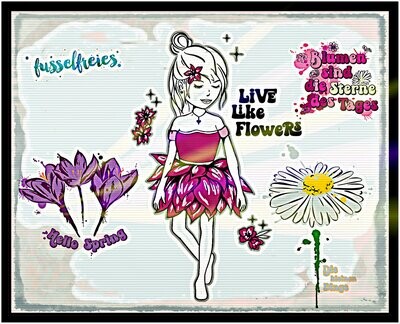 Vintage Flowers + Blumen-Mädchen Vol3 Plotterdatei DXF SVG Frühling Blumen Krokus Gänseblümchen von Fusselfreies