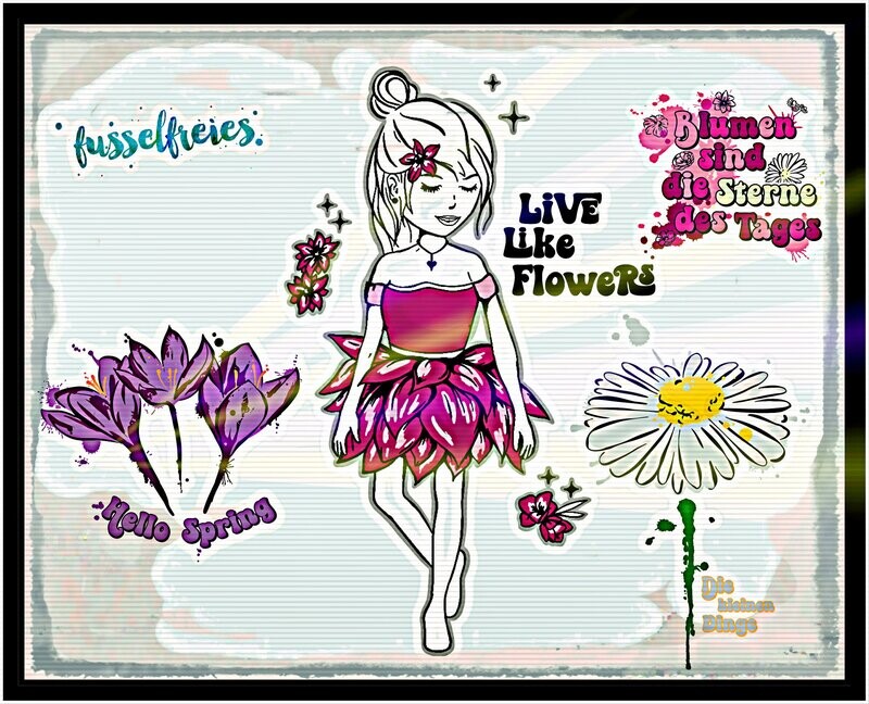 Vintage Flowers + Blumen-Mädchen Vol3 Plotterdatei DXF SVG Frühling Blumen Krokus Gänseblümchen von Fusselfreies
