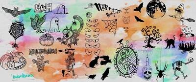 Gespenstisches (Halloween) Plotterdatei DXF SVG Fusselfreies Geist Gespenster Mumie Spukschloss Skelett Grabstein Voodoo Puppe  Fledermaus