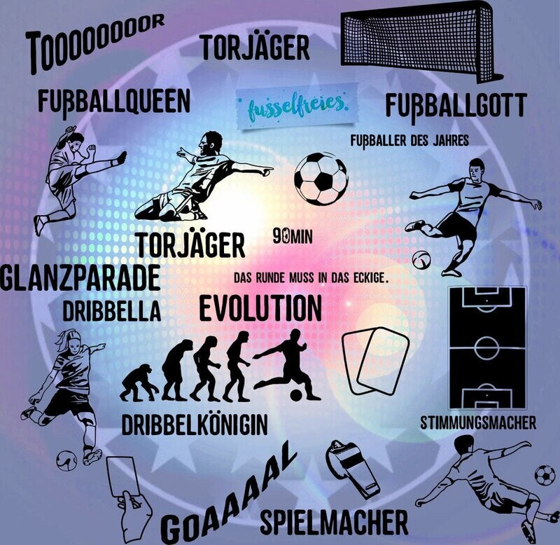 Fußball Plotterdatei DXF SVG Tor Torwart Fußballspieler Stürmer Ball Schuss gelbe Karte Pfeife von Fusselfreies
