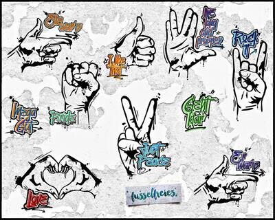 Signs Of The Times - Plotterdatei DXF SVG Handzeichen Peace, Daumen hoch, Vulkanier, Herz, Faust, Devil, Pride, Black Lives Matter von Fusselfreies
