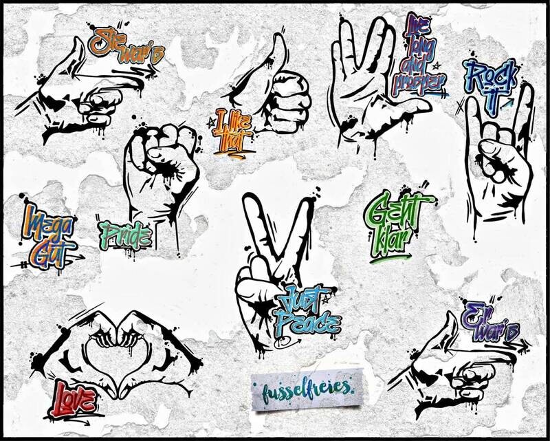 Signs Of The Times - Plotterdatei DXF SVG Handzeichen Peace, Daumen hoch, Vulkanier, Herz, Faust, Devil, Pride, Black Lives Matter von Fusselfreies
