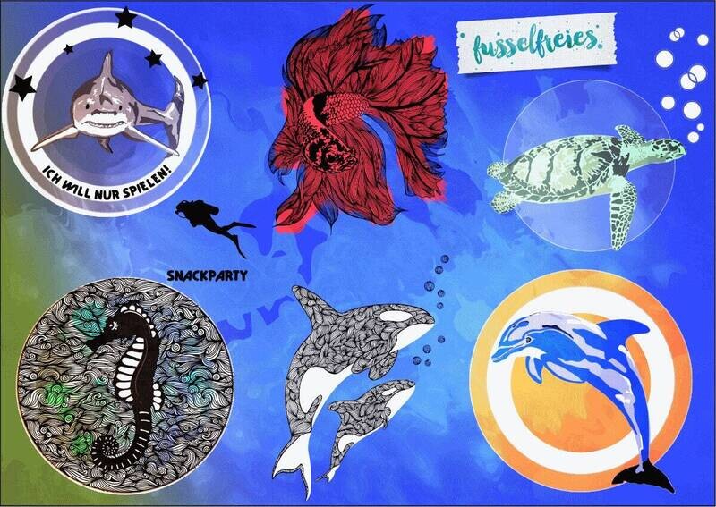 Design Serie Under The Sea Vol 4 Plotterdatei DXF SVG Fusselfreies Hai Orca Orcas Seepferdchen Kampffisch Delphin Delfin Schildkröte Seeschildkröte