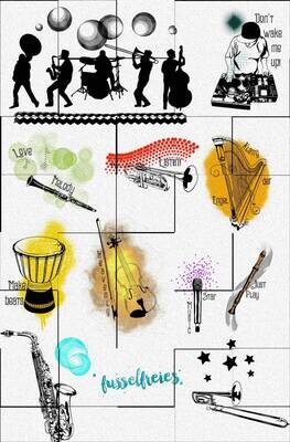 Music Love Vol 2 Plotterdatei DXF SVG DJ, Saxophone, Violine, Geige, Flöte, Querflöte, Posaune, Mikrofon, Orchester, Klarinette, Harfe, Trompete, Trommel von Fusselfreies
