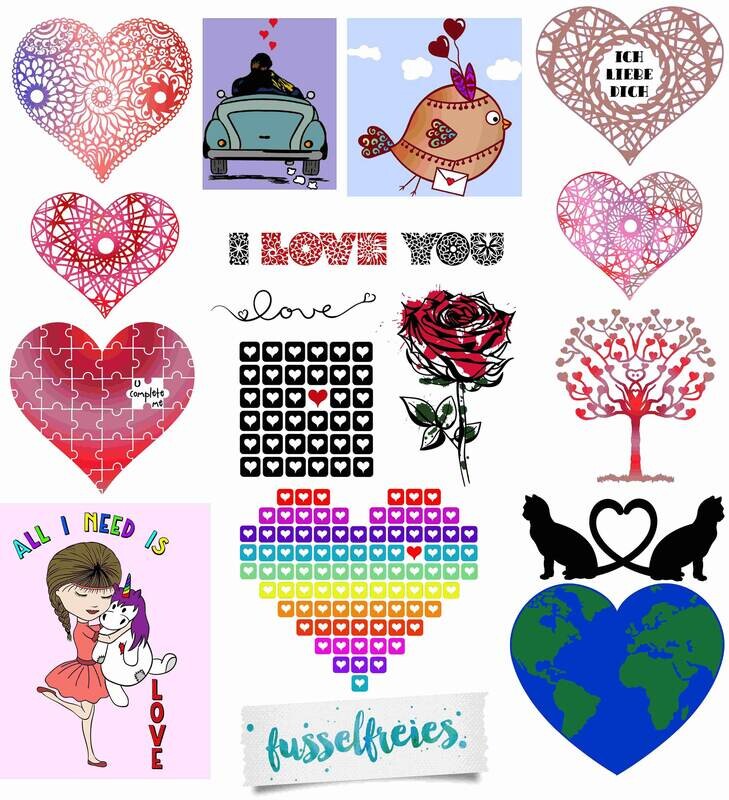 Valentine&#39;s Love (18 Designs) Plotterdatei DXF SVG Fusselfreies Valentinstag Liebe Blume Rose