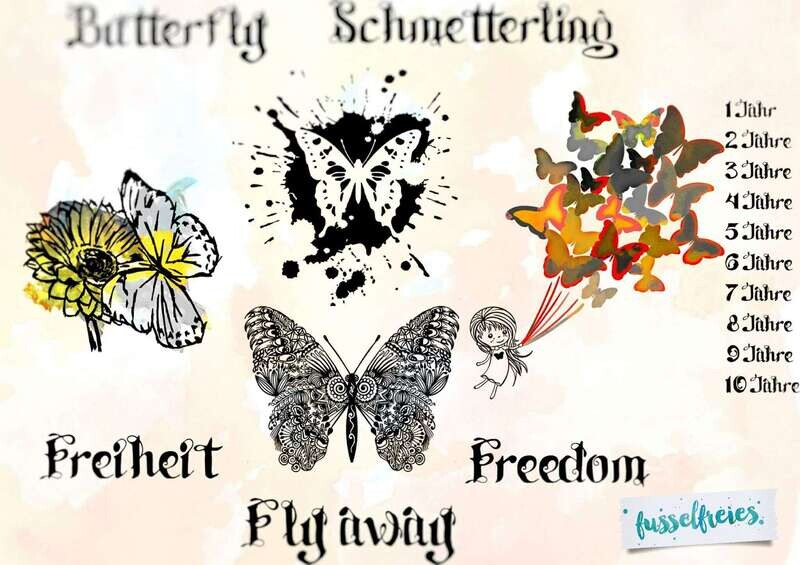 Design Serie Schmetterlinge Vol2 Aquarellstil Plotterdatei DXF SVG Mandala Boho  Schmetterling Butterfly Mädchen Blume Sonnenblume Sommer Frühling