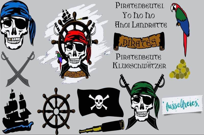 Design Serie Pirate Style Plotterdatei DXF SVG Fusselfreies Pirat Piraten Steuerrad Säbel Flagge Banner Schiff