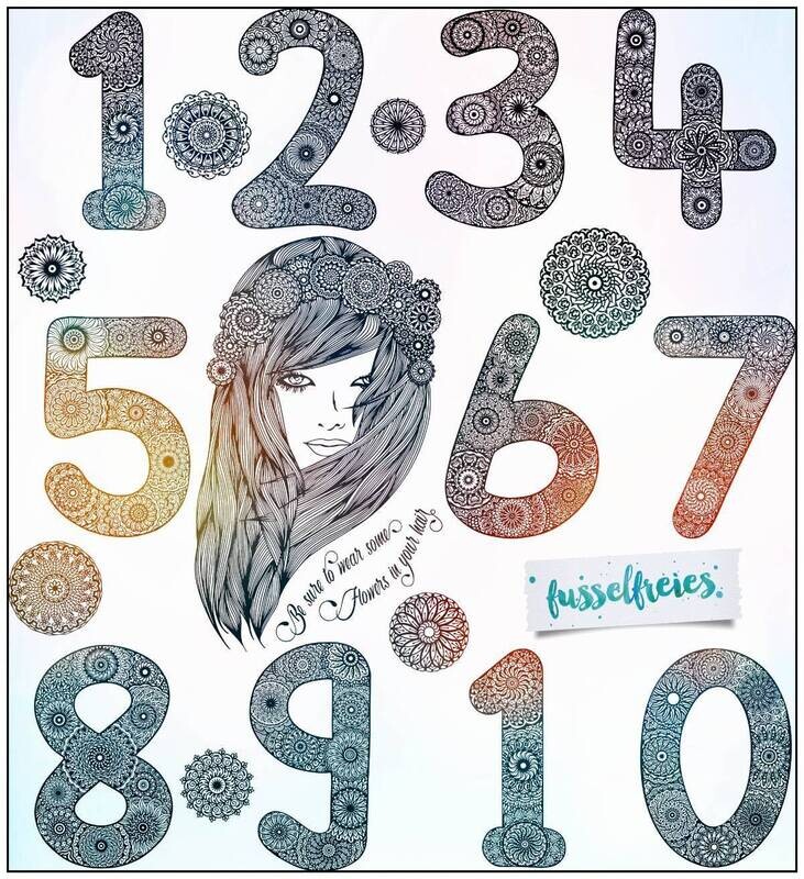 Fussel 123 &amp; Mandala Girl &amp; 7 Mandalas Plotterdatei DXF SVG Fusselfreies