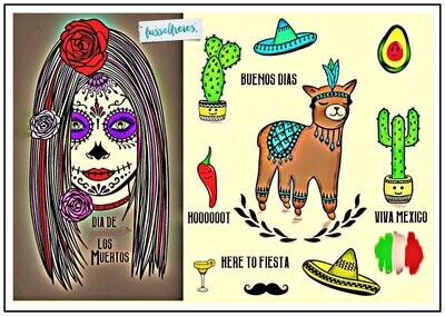 Design Serie Viva Mexico Plotterdatei DXF SVG Fusselfreies Mexiko Alpaka La Catrina Kaktus Chili Avocado Margarita Sombrero
