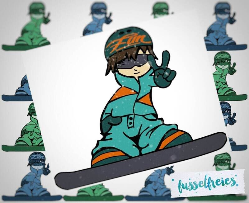 Snowboard Junge Plotterdatei DXF SVG Fusselfreies Plottervorlage Winter Ski Sport Berge Schnee Junge Kind Skibrille Helm
