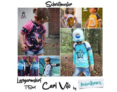 eBook Kinder Raglan Shirt Carl Vito  Schnittmuster T-Shirt Unisex Gr. 74 - 152 zum Selbstausdrucken im A4 und A0 Format ohne NZ Fusselfreies