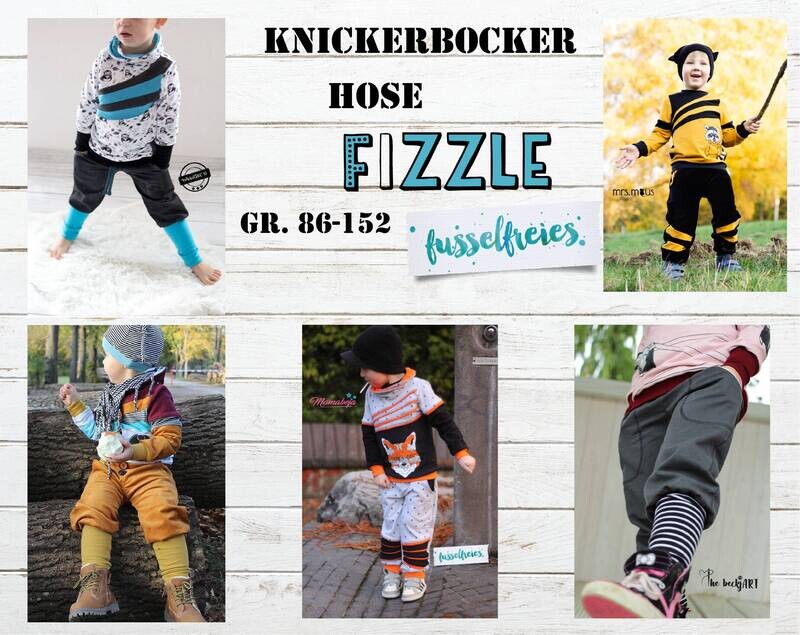 eBook Kinder Hose / Knickerbocker FIZZLE Schnittmuster Unisex Gr. 86 - 152 A4 und A0 Format (ohne Layer) ohne Nahtzugabe Fusselfreies