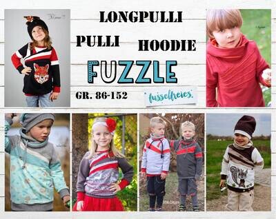 eBook Kinder Hoodie Pulli Longpulli FUZZLE Schnittmuster Unisex Gr. 86 - 152 zum Selbstausdrucken (A4 und A0 Format) ohne NZ Fusselfreies