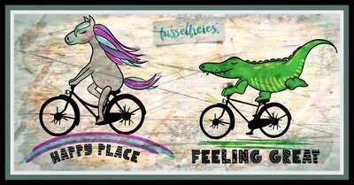 Happy On Bikes - Einhorn, Pferd + Krokodil auf Fahrrädern Plotterdatei DXF SVG Fusselfreies