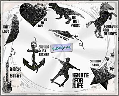 Fade Away Plotterdatei DXF SVG - Herz, Dino, Feder, Anker, Stern, Skater, Einhorn, Pferd, Gitarre, Drachenflieger von Fusselfreies