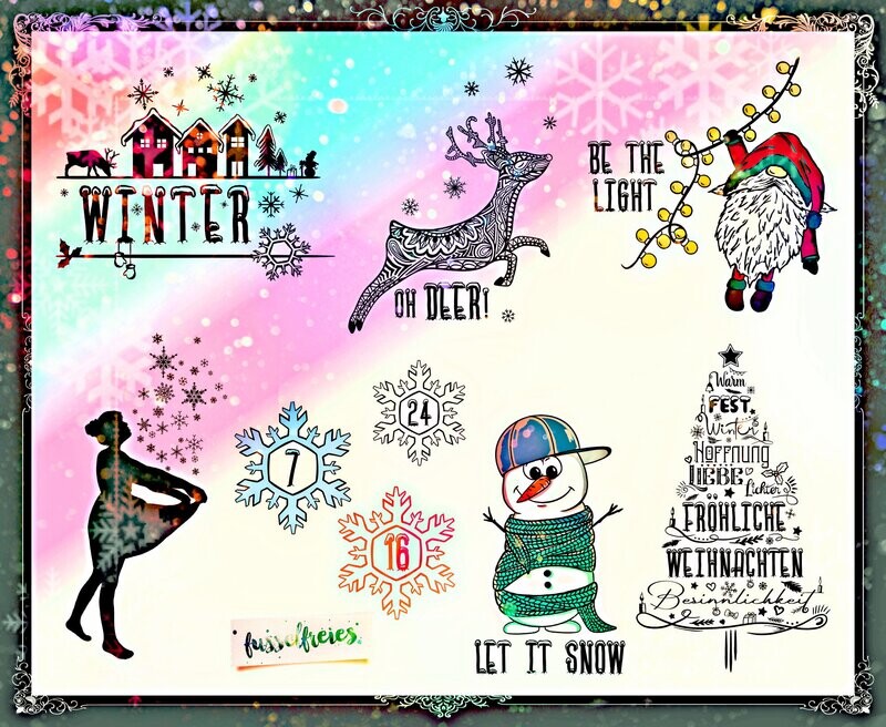 Winter &amp; Weihnachten 2020 Plotterdatei DXF SVG Schneemann, Wichtel, Gnom, Adventskalender, Reh, Weihnachtsbaum, Sterntaler Plotterdatei DXF SVG von Fusselfreies