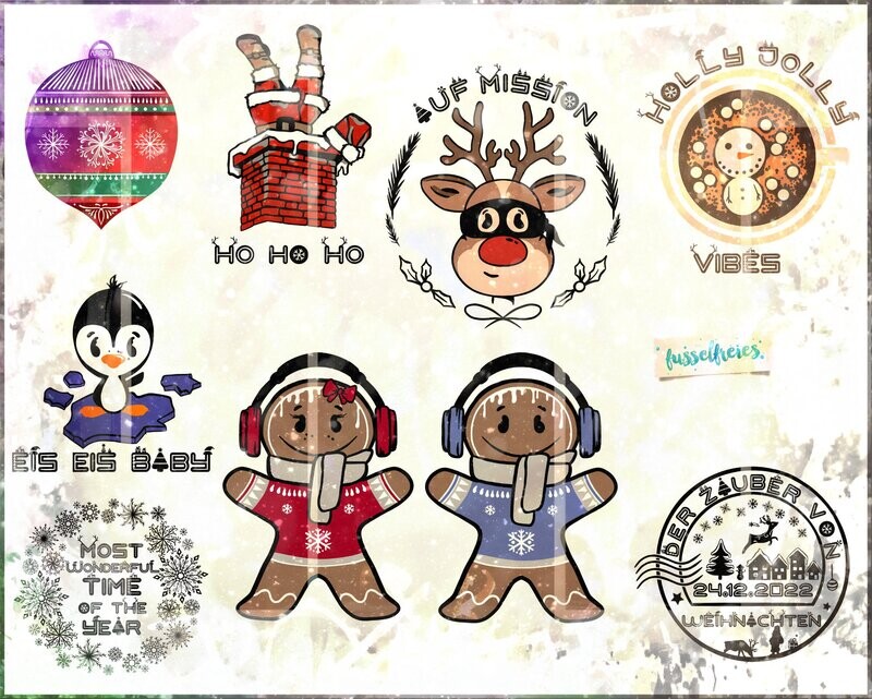Winter &amp; Weihnachten 2022 Plotterdatei DXF SVG Schneemann, Weihnachtsmann, Pinguin, Rentier, Lebkuchenmann  von Fusselfreies