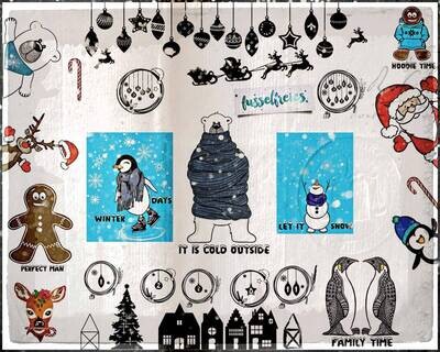 Winter &amp; Weihnachten 2019 - Plotterdatei DXF SVG Schneemann, Weihnachtsmann, Rentier, Pinguin, Lebkuchenmann, Eisbär, Nikolaus, Zuckerstange, Reh von Fusselfreies