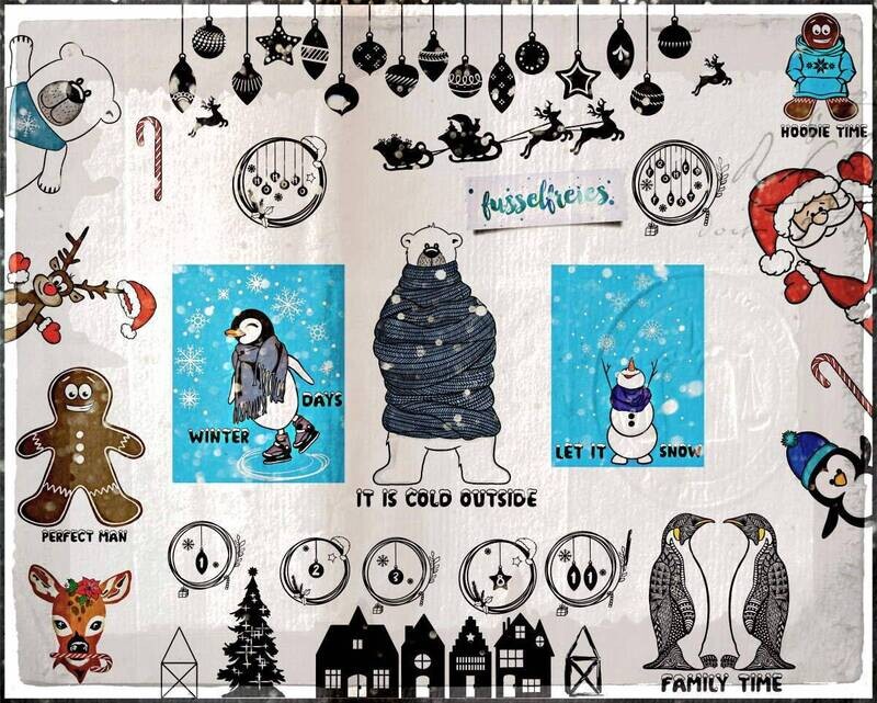 Winter &amp; Weihnachten 2019 - Plotterdatei DXF SVG Schneemann, Weihnachtsmann, Rentier, Pinguin, Lebkuchenmann, Eisbär, Nikolaus, Zuckerstange, Reh von Fusselfreies