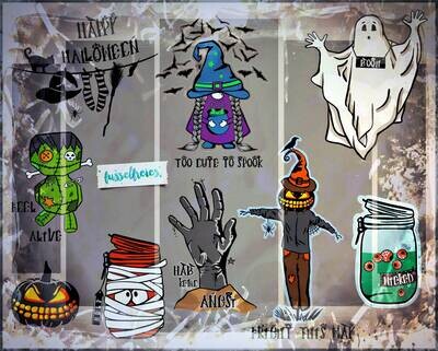 Gespenstisches Halloween Vol7 Plotterdatei DXF SVG  - Kürbis,  Voodoo Puppe / Monster, Hand, Grab, Vogelscheuche, Mumie, Katze, Gespenst