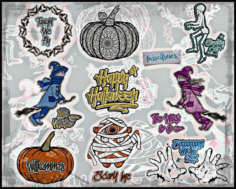 Gespenstisches Halloween Vol6 Plotterdatei DXF SVG Kürbis,  Voodoo Puppe / Monster, Hexe, Hexer, Fledermäuse