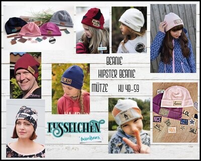 eBook &quot; Fusselchen + Hipster Label Plotts &quot; Beanie / Mütze / Hipster - digitales Scnittmuster - KU 40 - 59 - Deutsche Anleitung ohne NZ