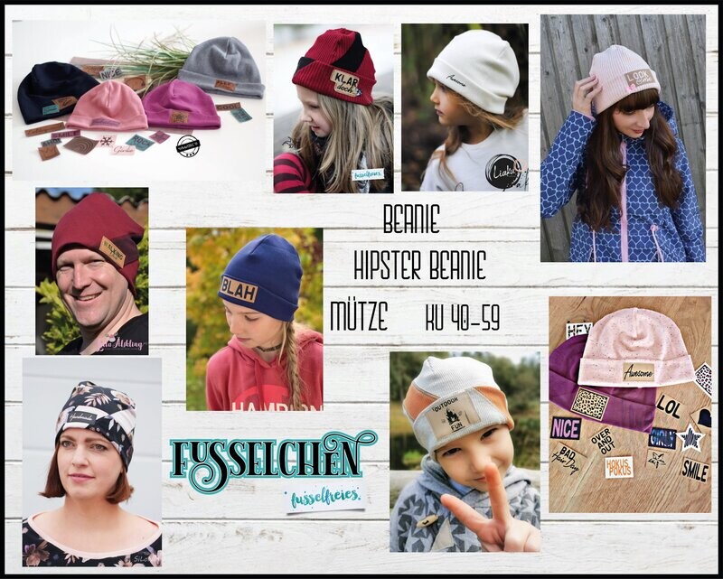 eBook &quot; Fusselchen + Hipster Label Plotts &quot; Beanie / Mütze / Hipster - digitales Scnittmuster - KU 40 - 59 - Deutsche Anleitung ohne NZ