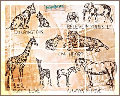 Tier Skizzen  Plotterdatei Plottervorlage DXF SVG Tiger, Giraffe, Pferd, Luchs, Elefant Skizze von Fusselfreies