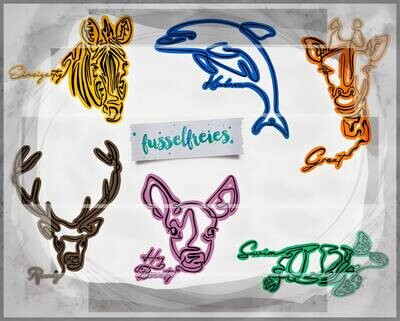 One Line Animals Vol2 - Plotterdatei DXF SVG Giraffe, Seepferdchen, Reh, Hirsch, Delphin, Zebra (Adventskalender 2020) von Fusselfreies