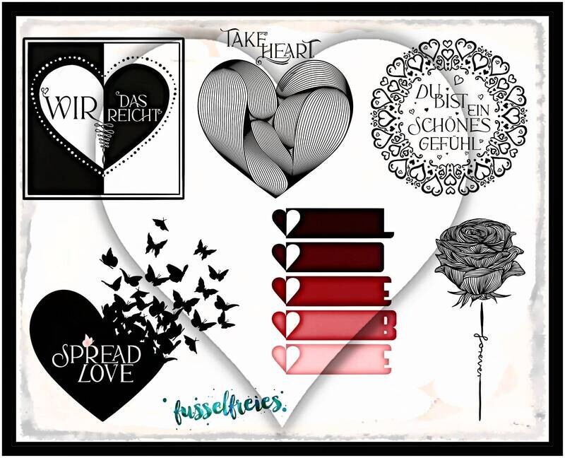 Valentine&#39;s Love Vol5 Plotterdatei Plottervorlage DXF SVG Valentinstag, Liebe, Herz, Rose Fusselfreies