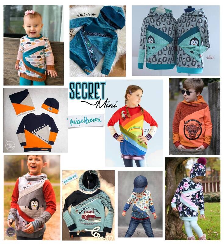 eBook &quot; Secret mini &quot; - Hoodie / Pulli Gr. 74 - 146 digitales Schnittmuster zum Druck im A4 und A0 Format (ohne Layer) ohne Nahtzugaben