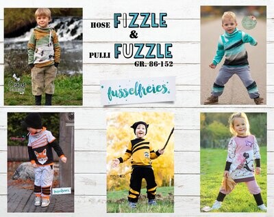 Kombi eBook FIZZLE &amp; FUZZLE Kinder Hoodie Pulli Longpulli Hose Knickerbocker Unisex Gr. 86 - 152 im A4 / A0 Format (ohne Layer) ohne NZ