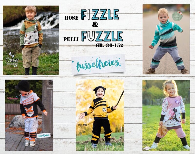 Kombi eBook FIZZLE &amp; FUZZLE Kinder Hoodie Pulli Longpulli Hose Knickerbocker Unisex Gr. 86 - 152 im A4 / A0 Format (ohne Layer) ohne NZ
