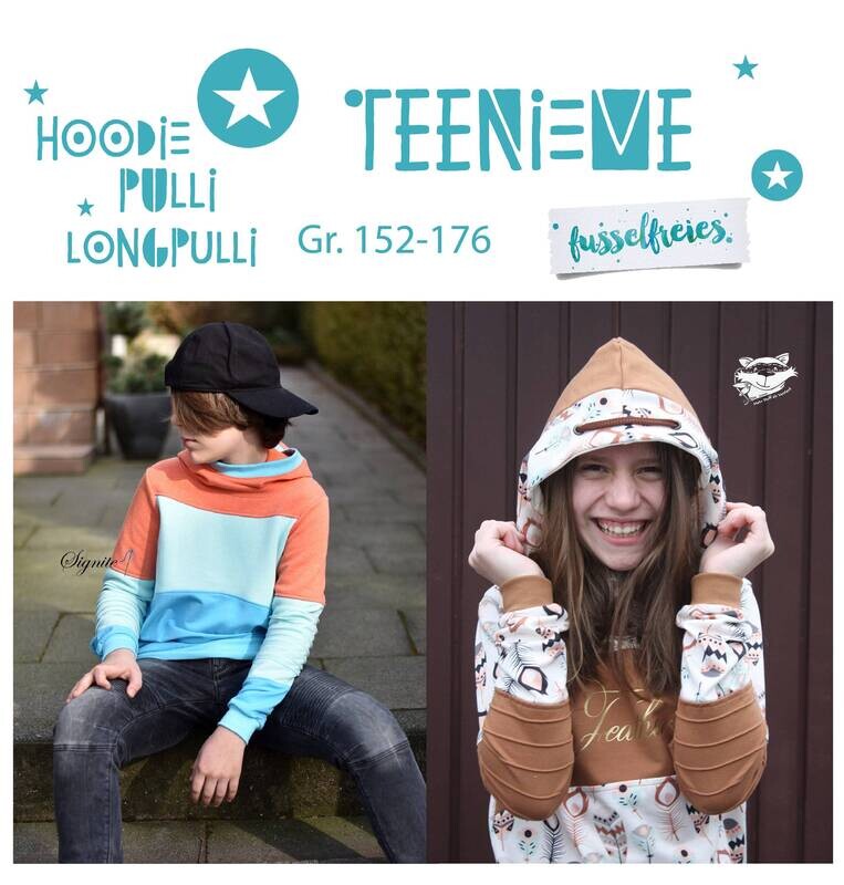 Kombi  eBook &quot;MiniMe&quot; + &quot;TeenieMe&quot; - Hoodie / Pulli Gr.56-176 digitales Schnittmuster zum Druck im A4 und A0 Format (ohne Layer) ohne NZ