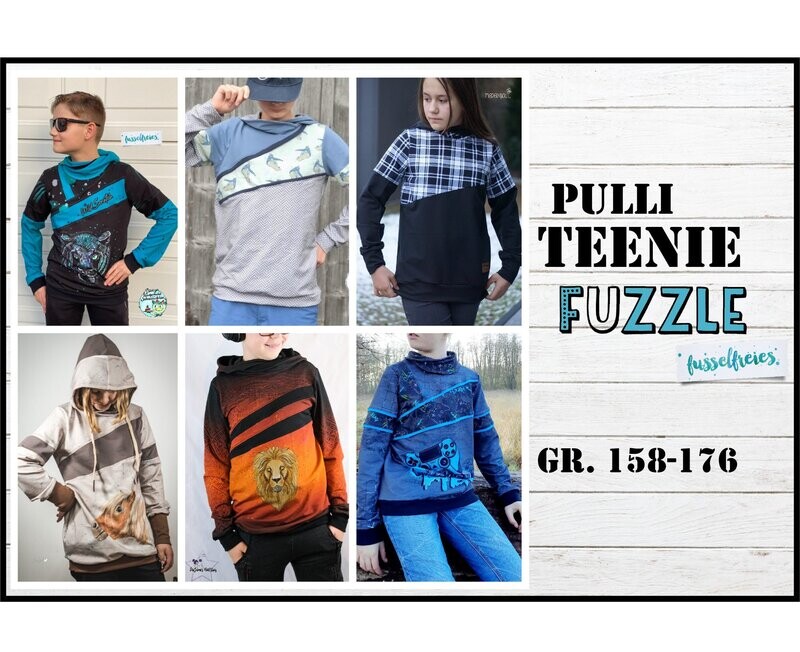 eBook TEENIE FUZZLE  
Kinder Hoodie Pulli Longpulli  Schnittmuster Unisex Gr. 158 - 176 zum Selbstausdrucken (A4 und A0 Format) ohne NZ