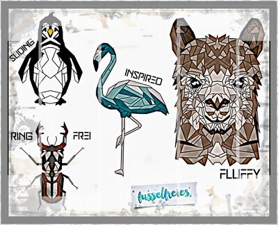 Pinguin, Flamingo, Alpaka, Hirschkäfer - Plotterdatei DXF SVG PNG im Polygon Stil von Fusselfreies (aus Adventskalender 2021)