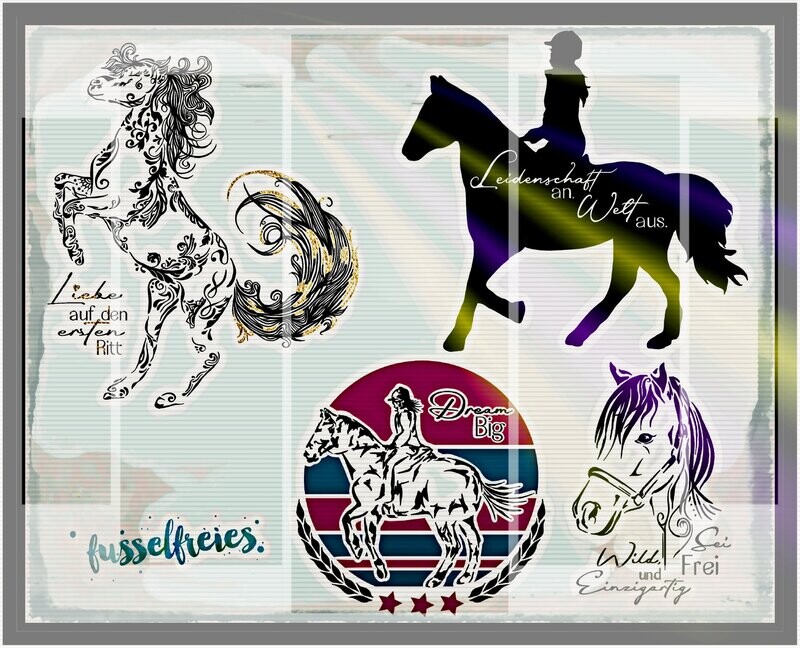Pferde Liebe Vol2 - Plotterdatei Plottervorlage DXF SVG Boho Pferd, Pferdekopf, Reiten, Reiter, Springreiten Fusselfreies