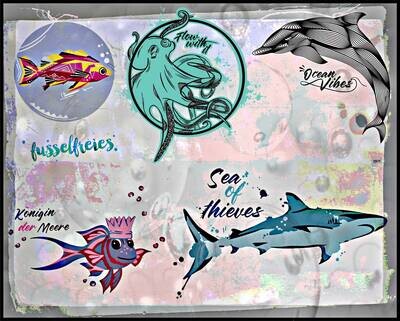 Under The Sea Vol8 Plotterdatei DXF SVG Delphin, Hai, Octopus, Fische von Fusselfreies