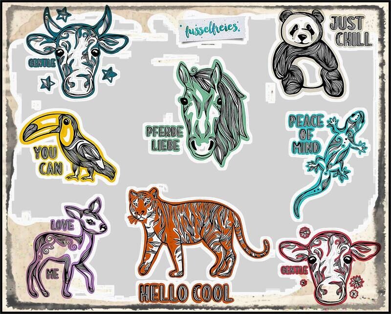 Minimals Vol2 Plotterdatei DXF SVG Tiger, Gecko, Kuh, Ochse, Pferd, Reh, Panda, Tukan von Fusselfreies