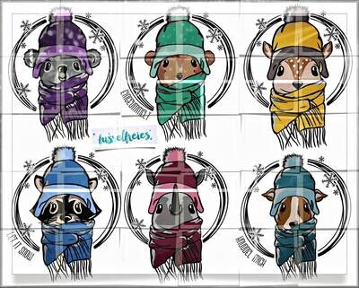Winter Tiere - Plotterdatei DXF SVG Reh, Koala, Waschbär, Nashorn, Affe, Hund von Fusselfreies