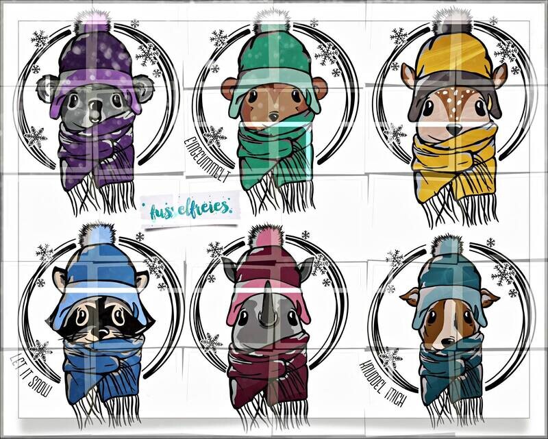 Winter Tiere - Plotterdatei DXF SVG Reh, Koala, Waschbär, Nashorn, Affe, Hund von Fusselfreies