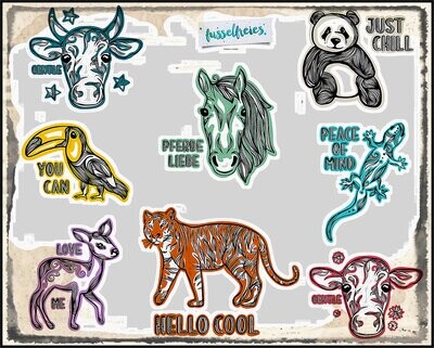 Kombi-Serie Minimals Vol1 + Vol2 Plotterdatei DXF SVG  Katze,Kolibri,Stier,Chamäleon,Eichhörnchen,Tiger,Gecko,Kuh,Pferd,Reh,Panda,Tukan
