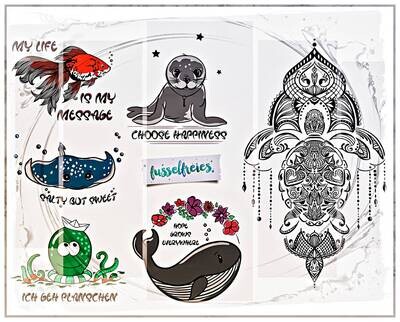 Under The Sea Vol7 Plotterdatei DXF SVG - Meeres Schildkröte, Wal, Krake, Robbe, Rochen, Goldfisch von Fusselfreies