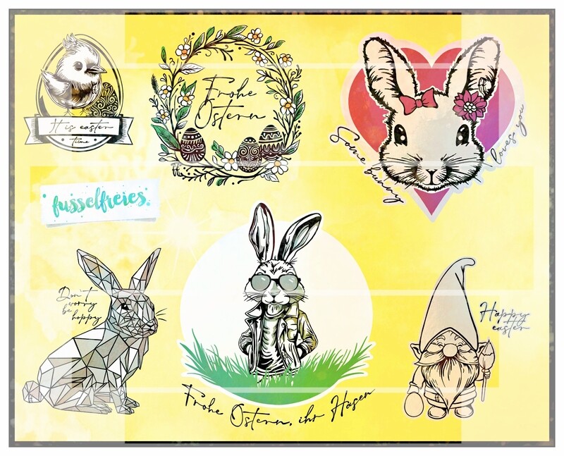 Oster Designs 2023 Plotterdatei Plottervorlage DXF SVG Ostern, Ostereier, Osterhase, Küken, Zwerg, Wiese von Fusselfreies