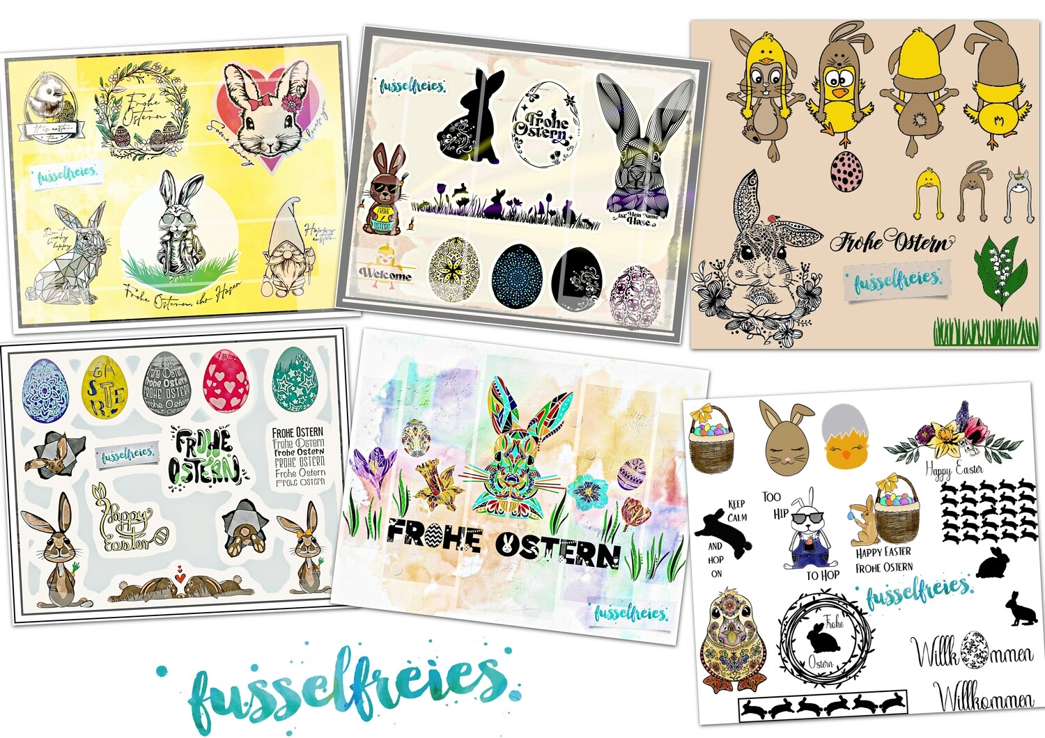Megapack Ostern - Oster  Designs  2016, 2017, 2018, 2020, 2021, 2022 und 2023 Plotterdatei DXF SVG Hase Häschen Osterhase Küken Osterkorb HipHop, Eier