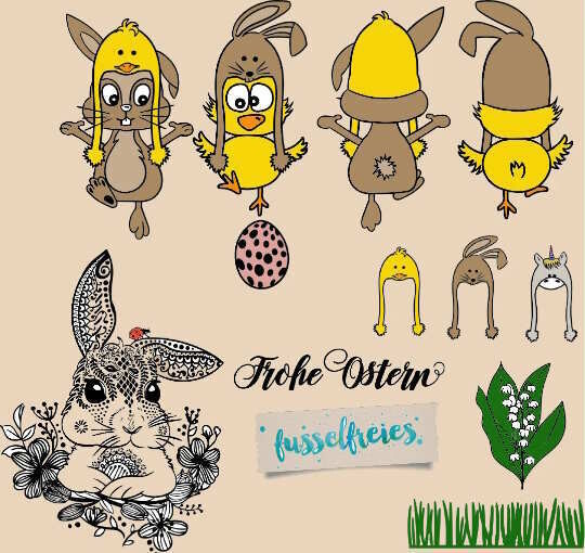 Design Serie Häschen + Küken (Ostern 2017) Plotterdatei DXF SVG Fusselfreies Boho Hase Küken Ente Ostereier Ostern Gras Maiglöckchen