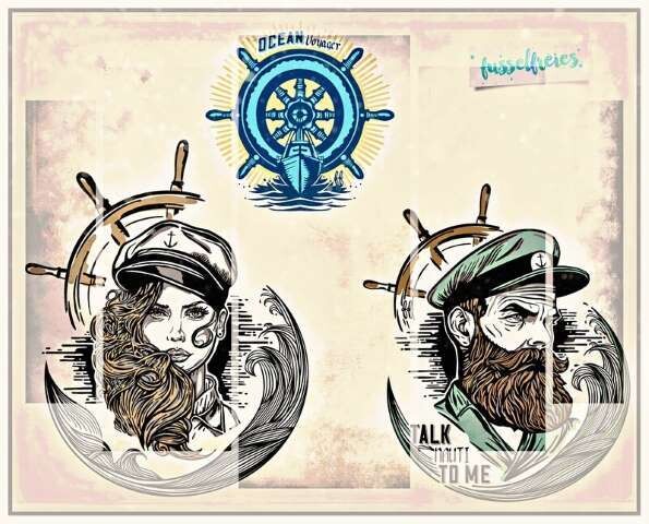 Seefrau + Seemann Vol2 + Steuerrad - Plotterdatei DXF SVG Kombi-Serie Sailor Seefahrt, Maritim, Anker, Meer, Kapitän, Schiff
